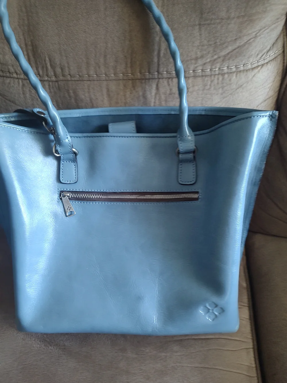 Patricia Nash Sky Blue Embossed Floral Shoulder Tote